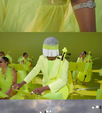 a man in a yellow suit and a woman in a yellow dress